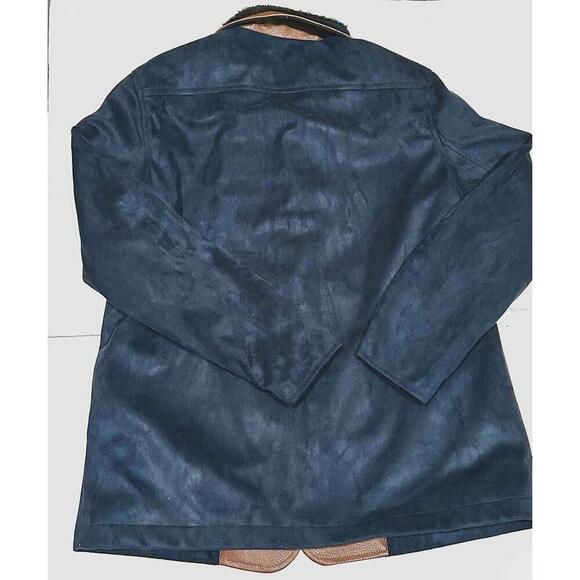 Manly Men's Blue Suede Faux Leather Blazer Polyester Lining Double Button Medium - Picture 11 of 11